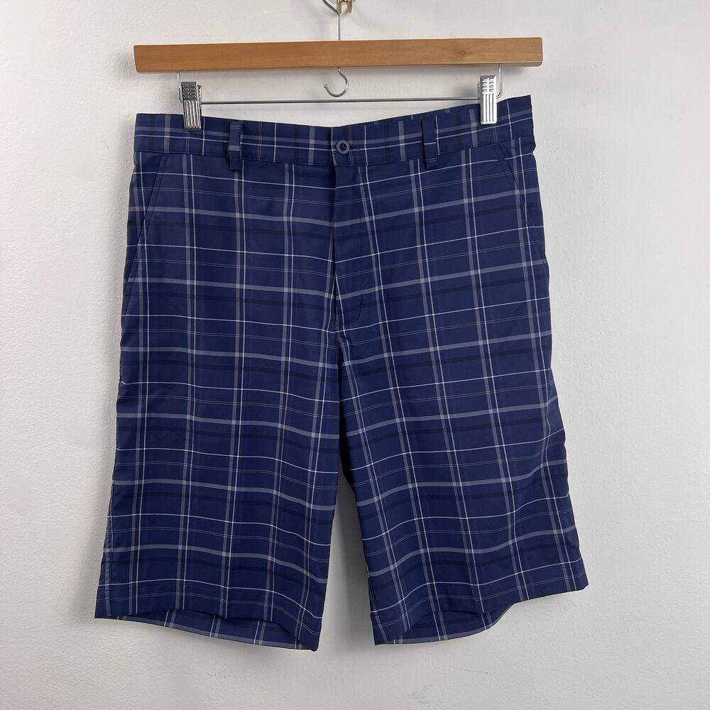 Nike Golf Shorts Mens 32 Blue Plaid Dri Fit Performance Polyester